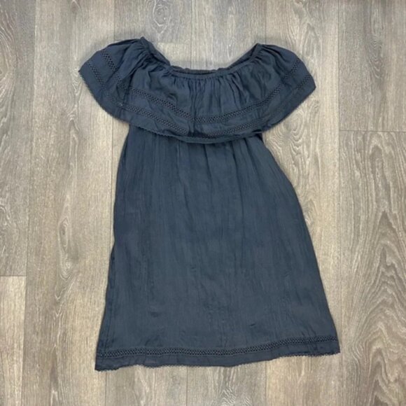 Wilfred Aritzia Emmie Mini Dress Lace Off the Shoulder Eyelet Blue boho chic 2XS - Picture 2 of 16